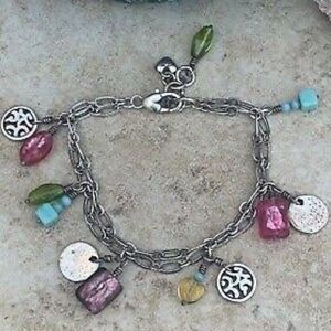 Brighton Barbados silver‎ and multi colored beads double strand Charm Bracelet